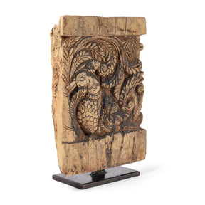 Carved Indian Peacock Panel From A Ratha Yatra Chariot - 19thC