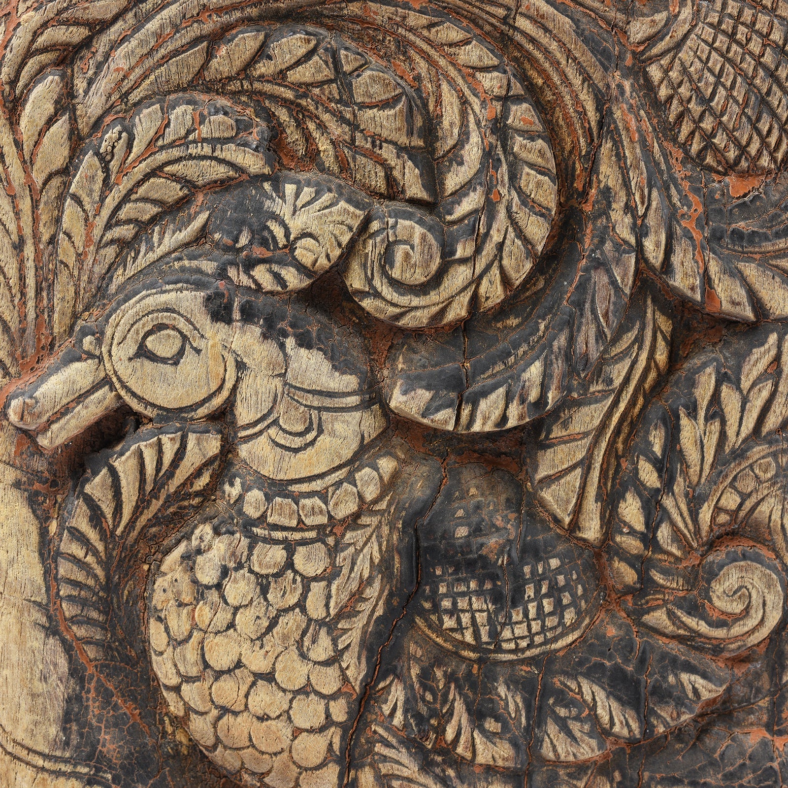 Carved Indian Peacock Panel From A Ratha Yatra Chariot - 19thC