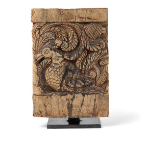 Carved Indian Peacock Panel From A Ratha Yatra Chariot - 19thC