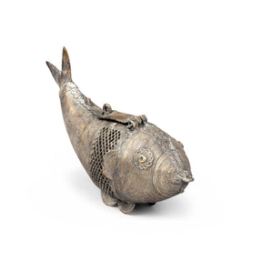 Brass Dhokra Work Fish Money Box From Orissa - Ca 1920