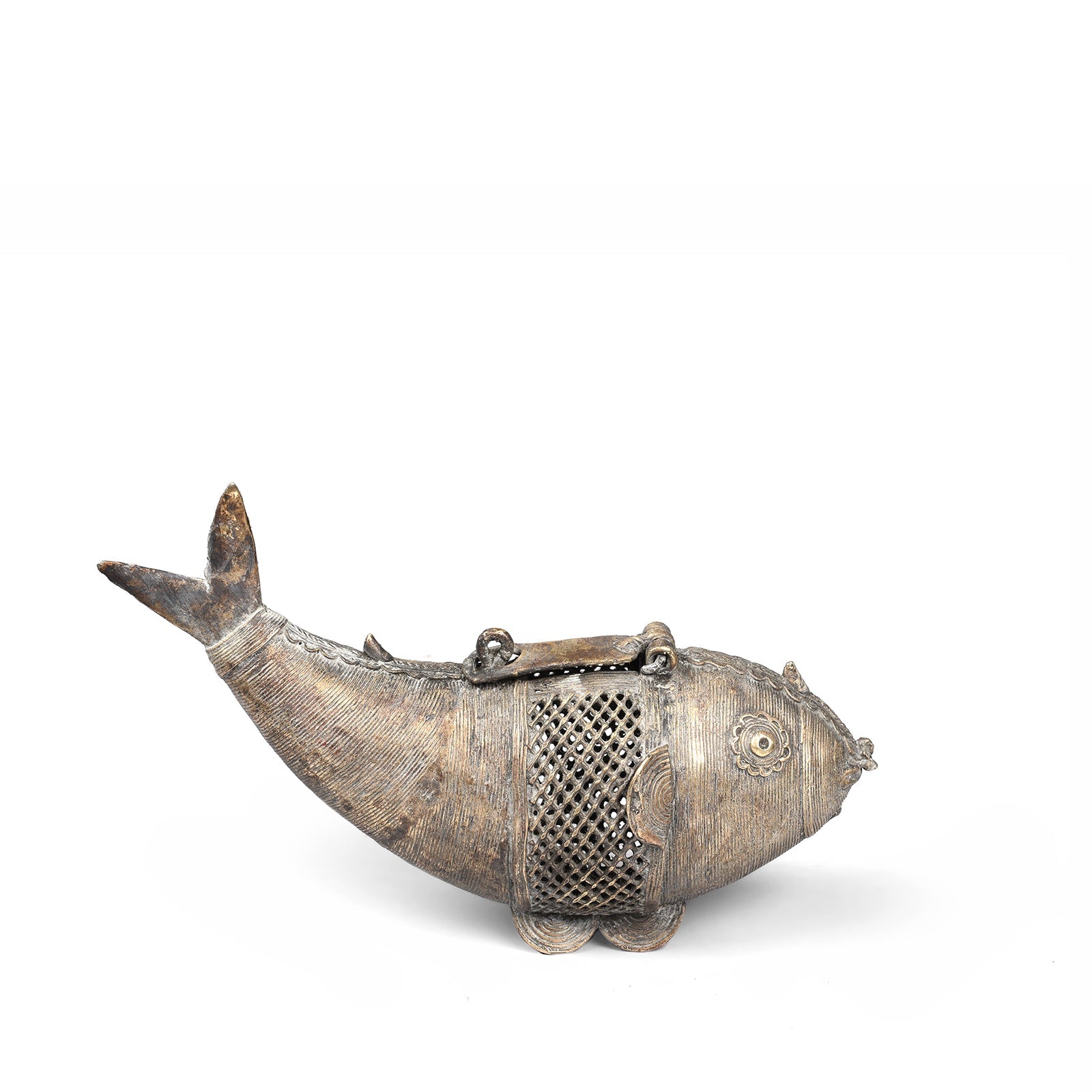 Brass Dhokra Work Fish Money Box From Orissa - Ca 1920