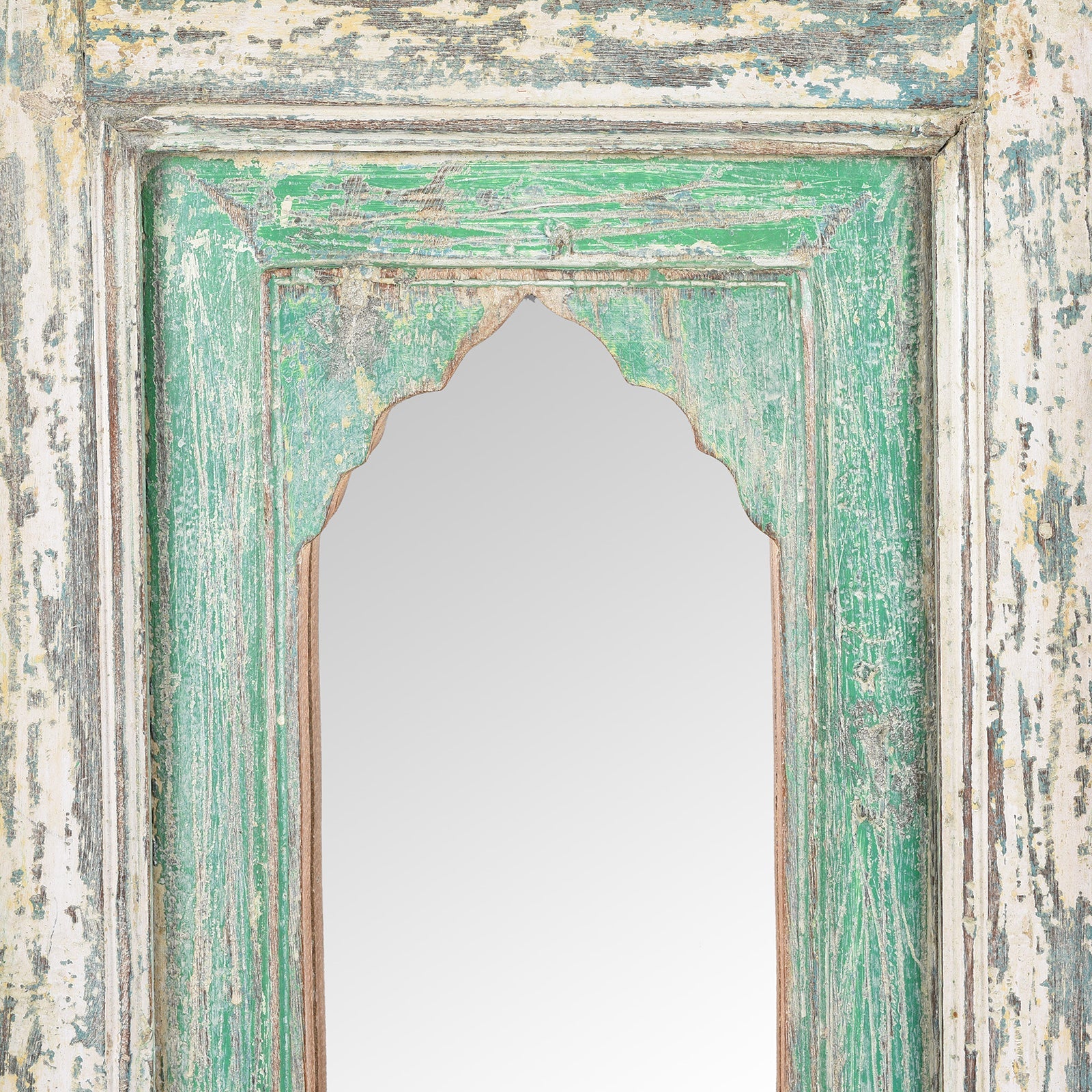 Green Mihrab Mirror Made From Old Teak