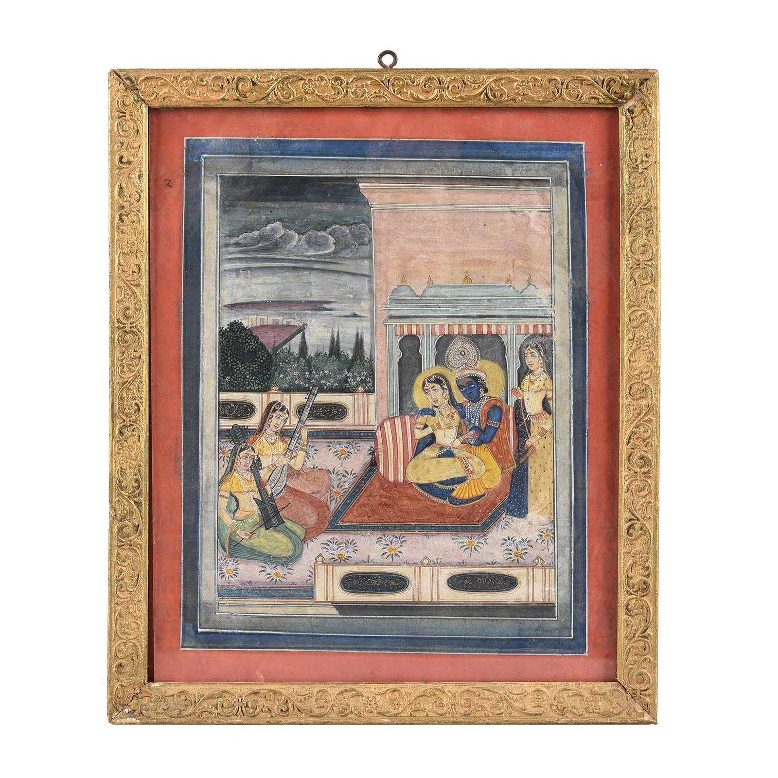 Original Framed Indian Watercolour Of Krishna And Radha - 19thC