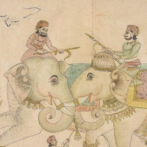 Mewar School Pen & Ink Sketch Of Elephants - Ca 1900
