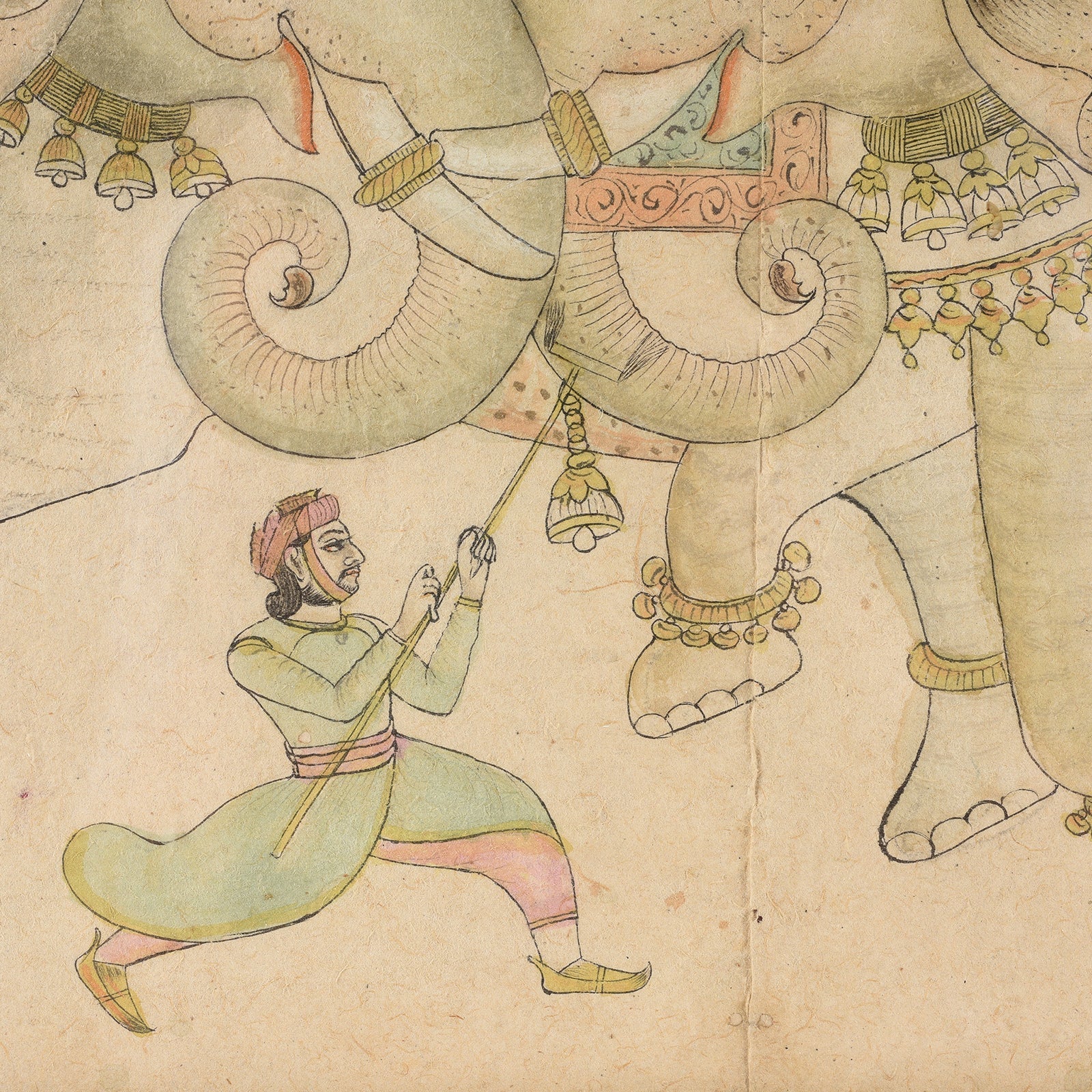 Mewar School Pen & Ink Sketch Of Elephants - Ca 1900