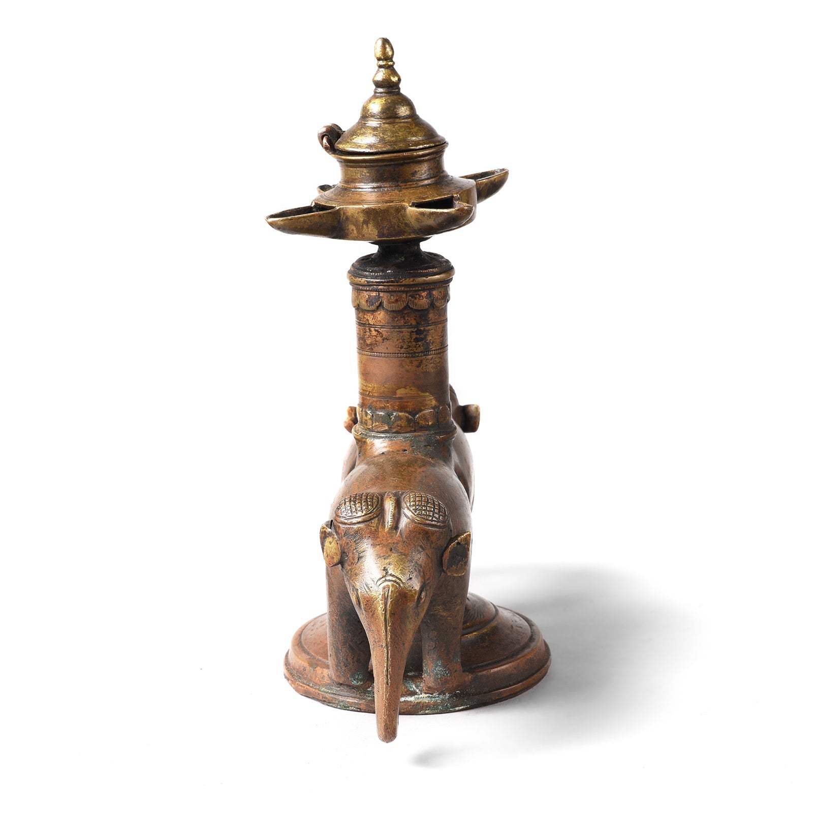 Brass Elephant Oil Lamp From Kerala - 19th Century