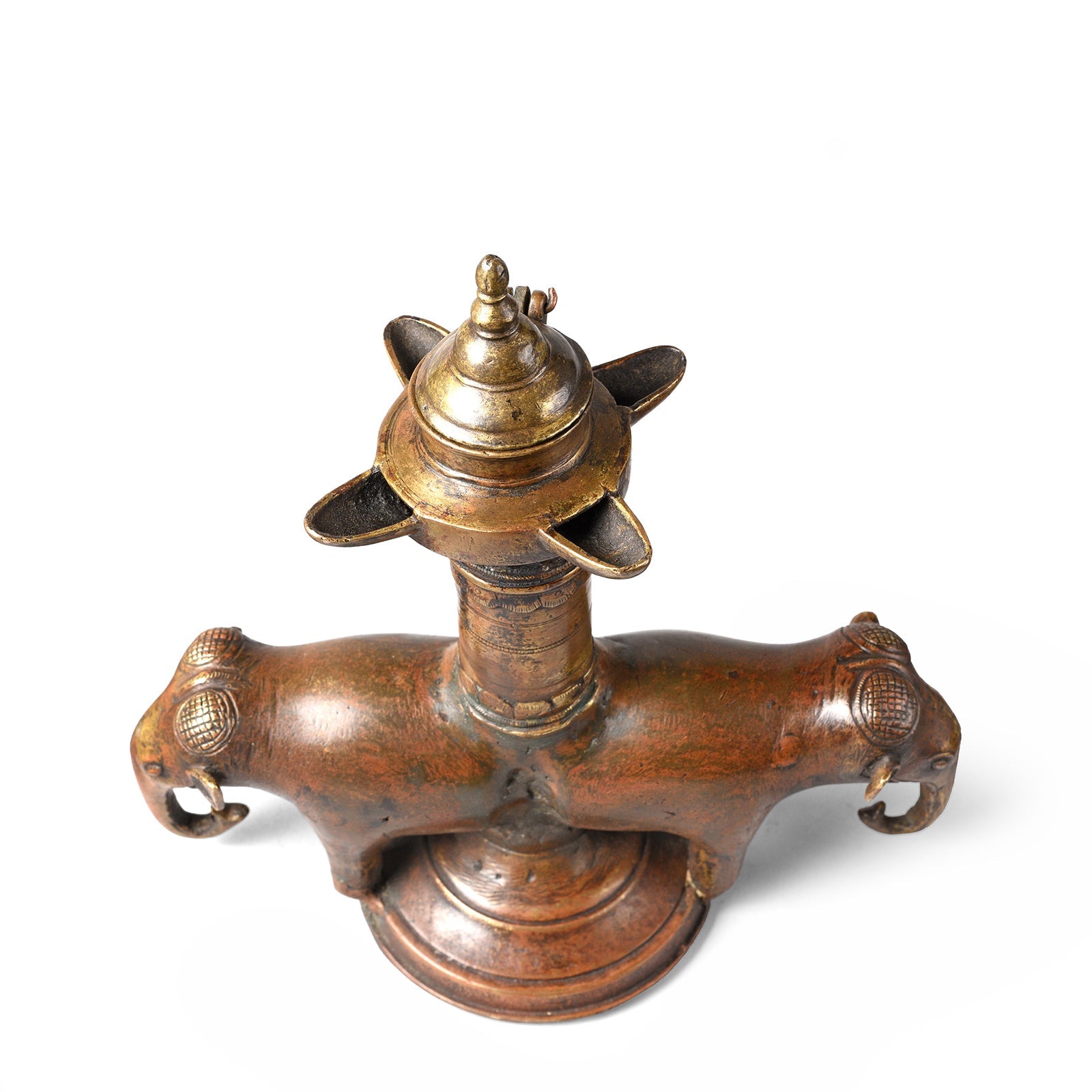 Brass Elephant Oil Lamp From Kerala - 19th Century