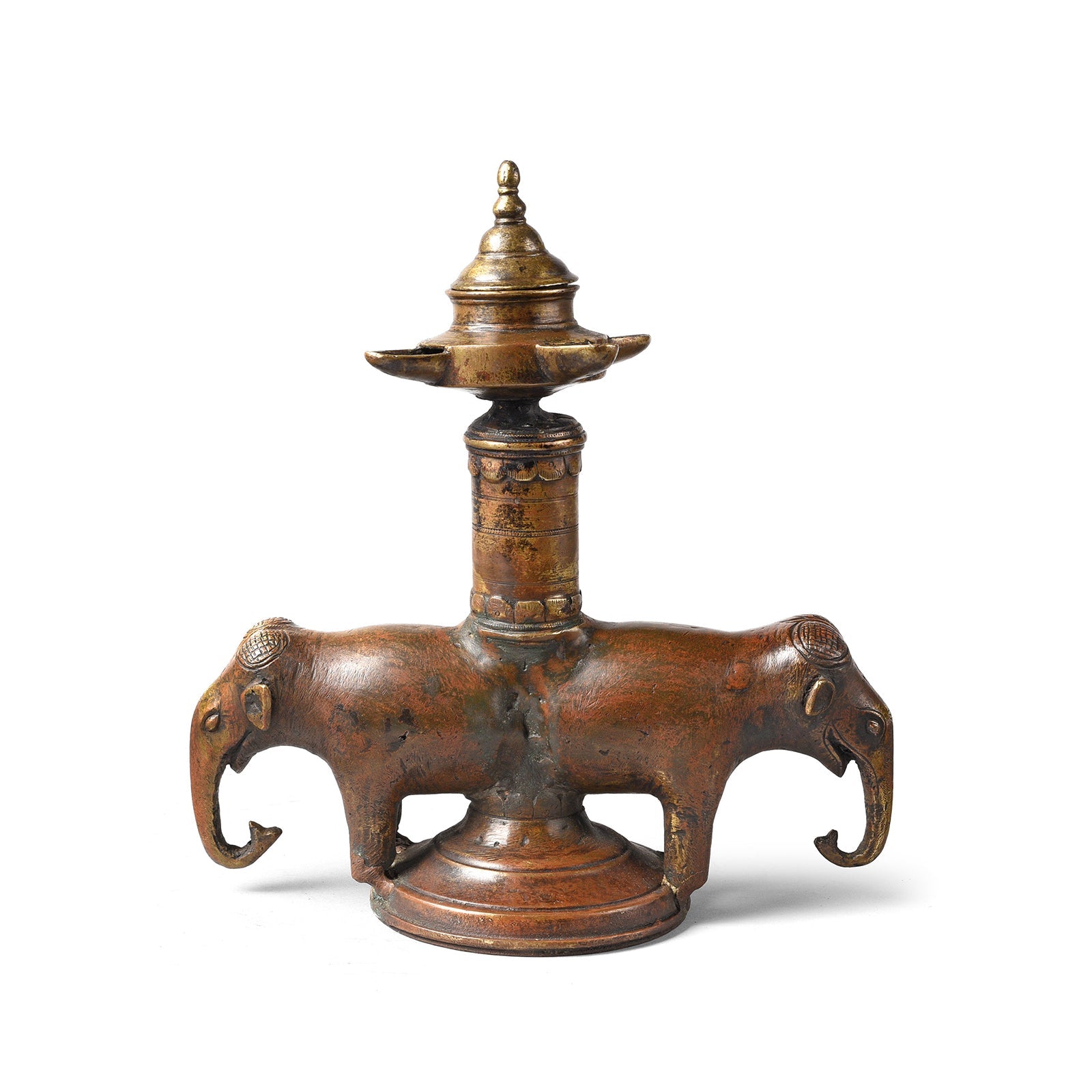 Brass Elephant Oil Lamp From Kerala - 19th Century