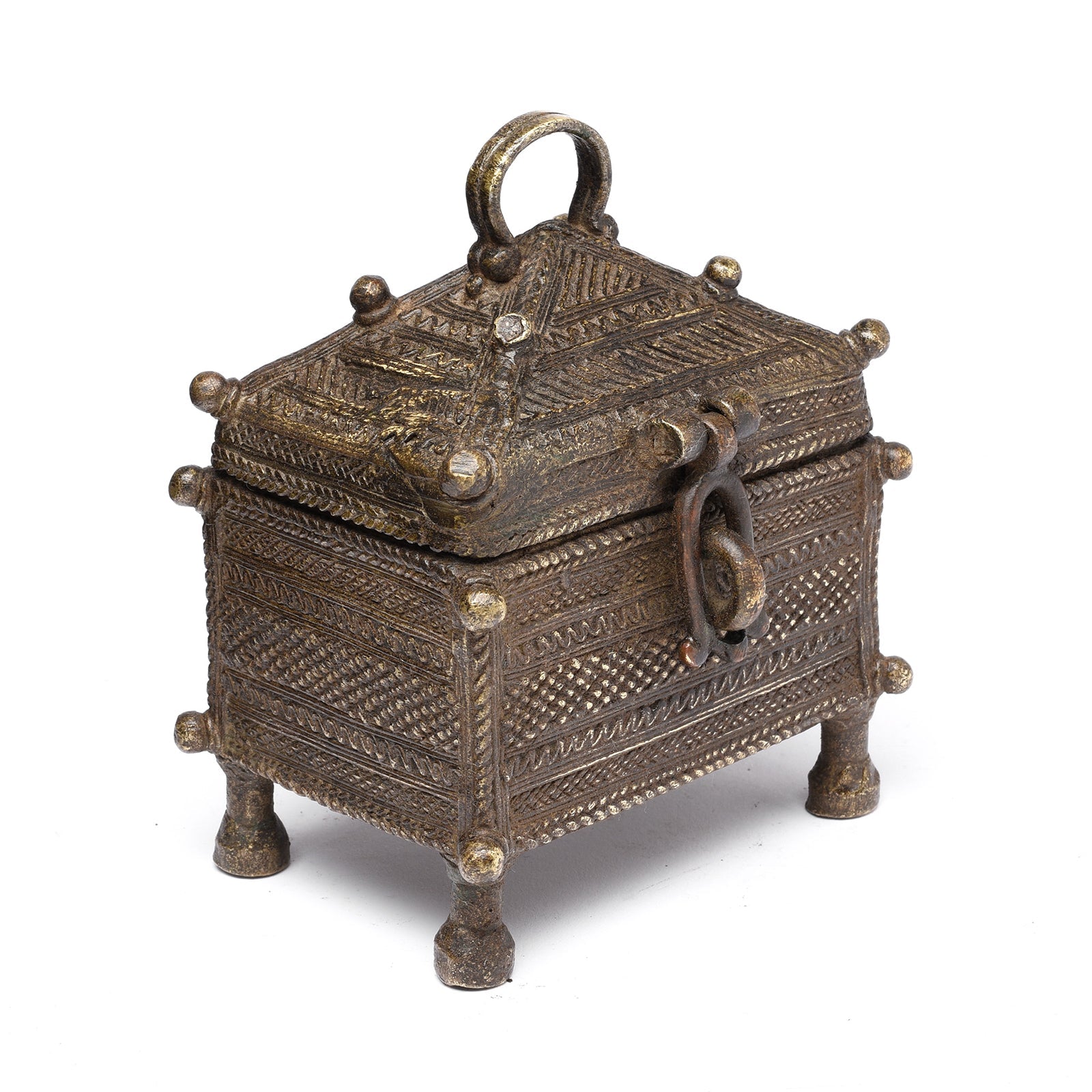 Brass Dhokra Work Money Box From Orissa - 19thC