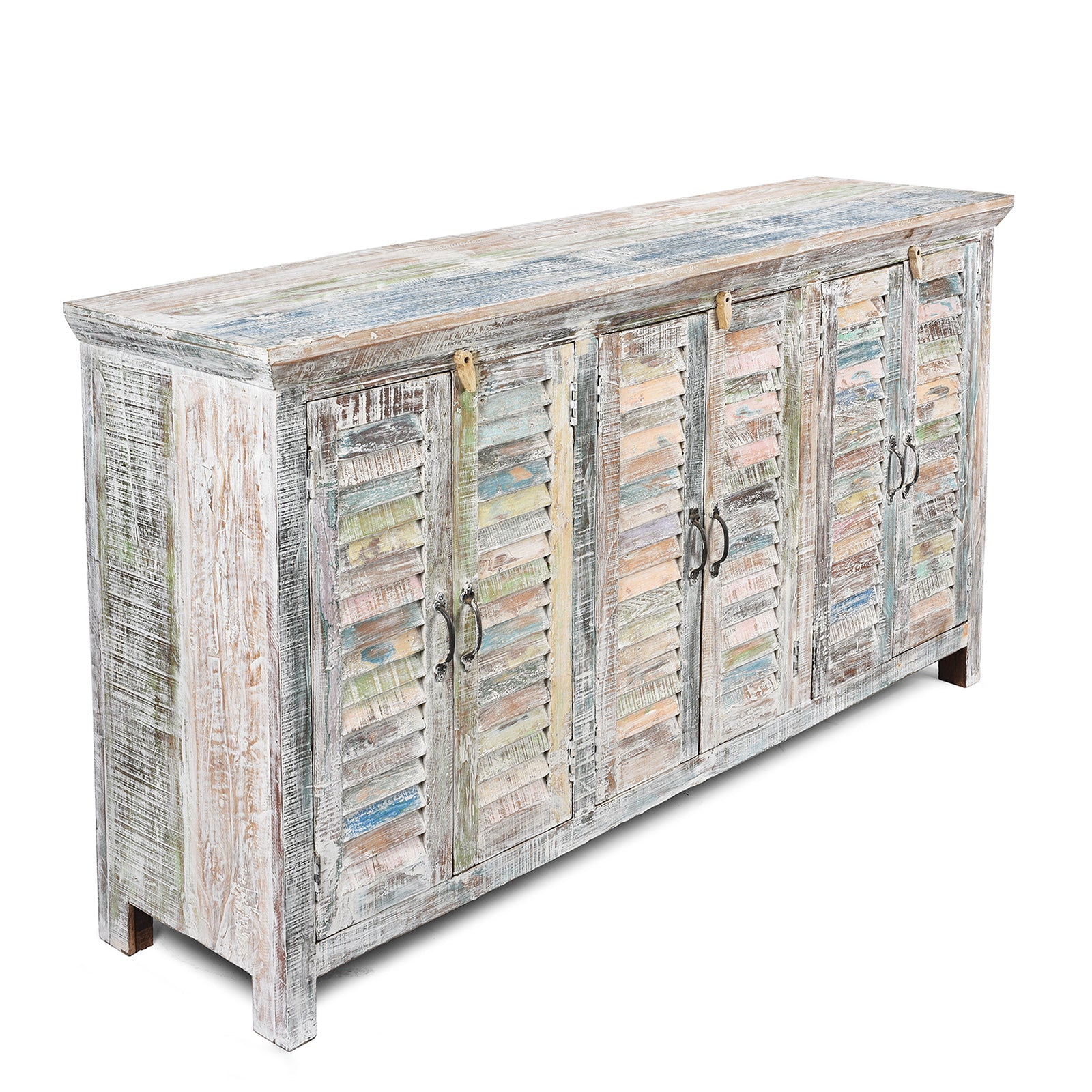 Reclaimed Teak Painted 6 Door Louvre Sideboard From India