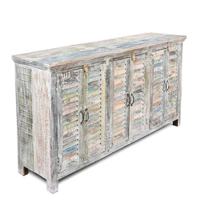 Reclaimed Teak Painted 6 Door Louvre Sideboard From India