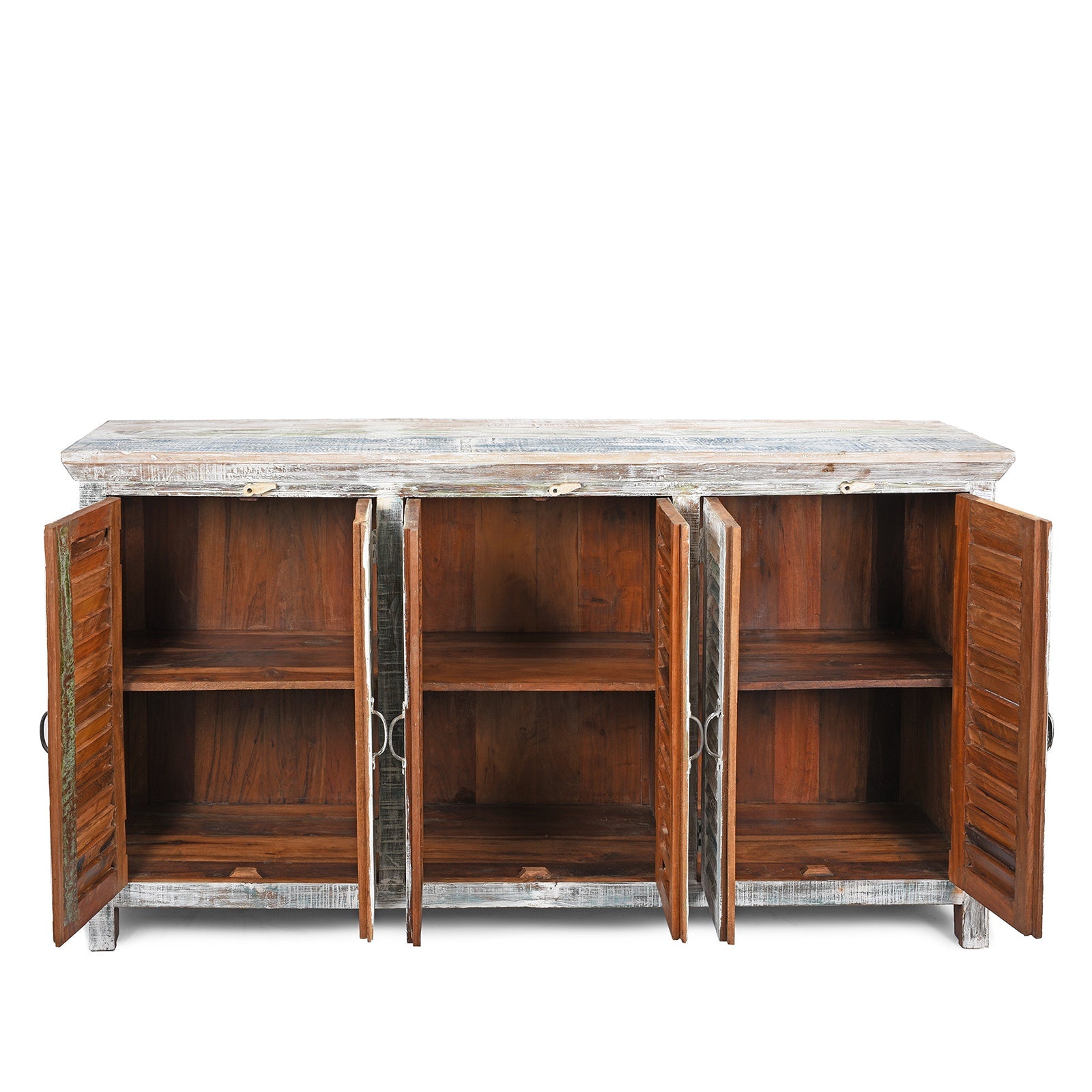 Reclaimed Teak Painted 6 Door Louvre Sideboard From India