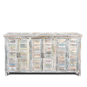 Reclaimed Teak Painted 6 Door Louvre Sideboard From India