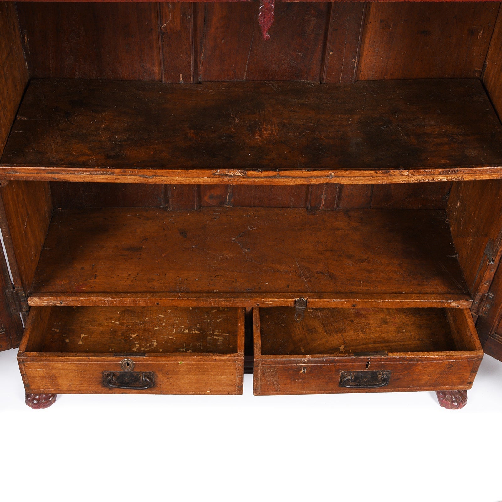 Glazed Teak Almirah Cabinet With Sunburst Panels - 19th Century