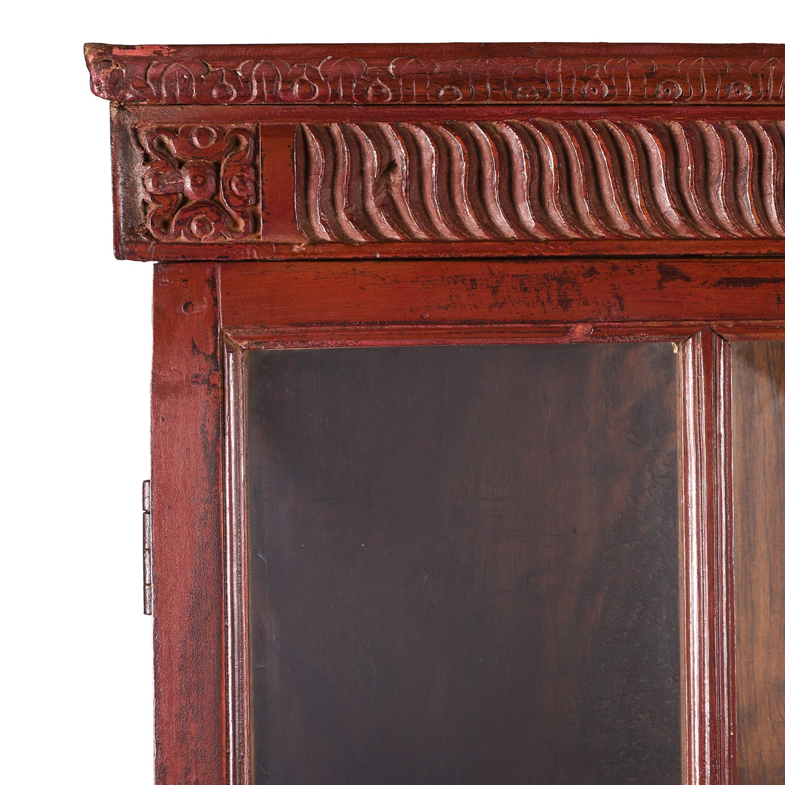 Glazed Teak Almirah Cabinet With Sunburst Panels - 19th Century