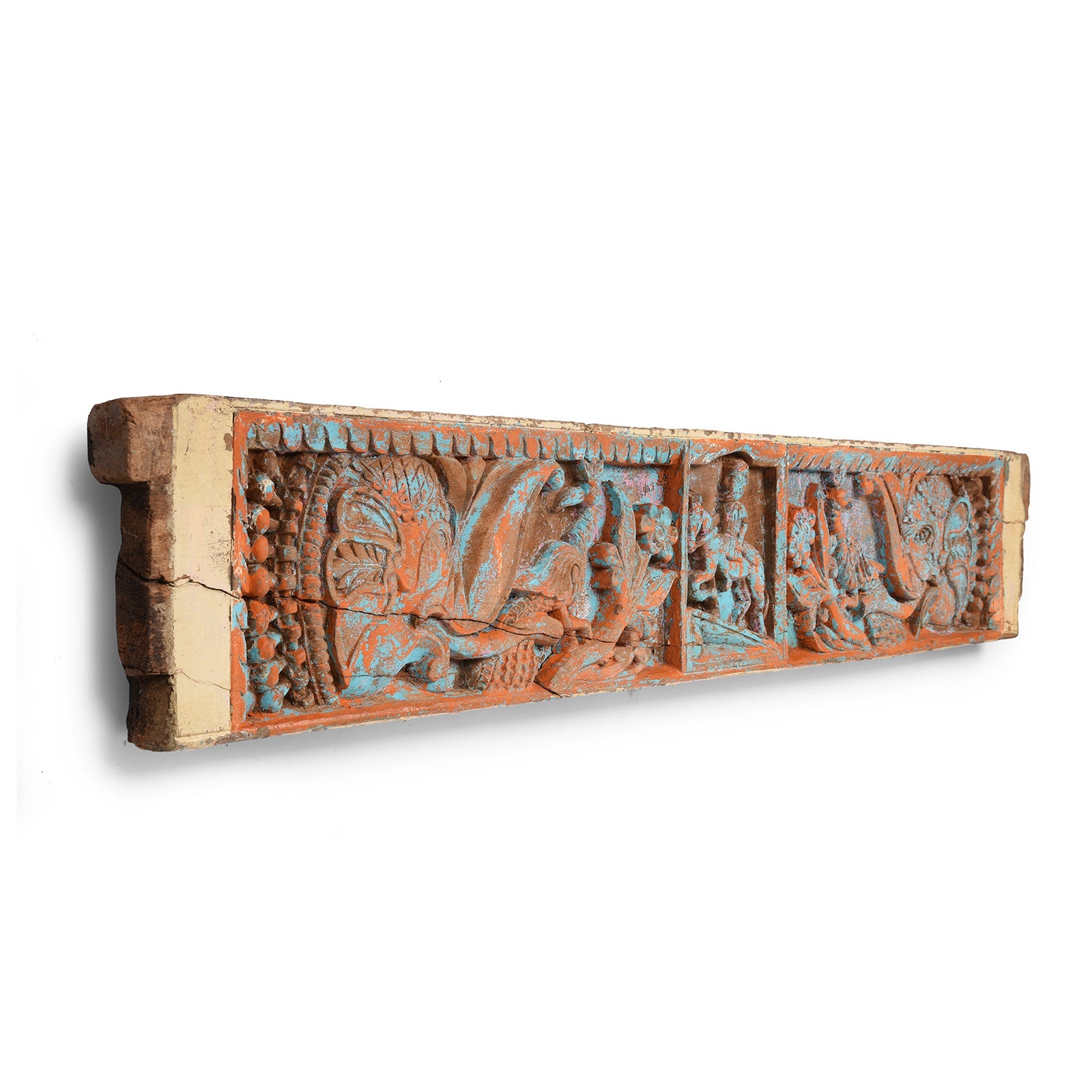 Carved Teak Lintel Panel From Madhya Pradesh - 19th Century