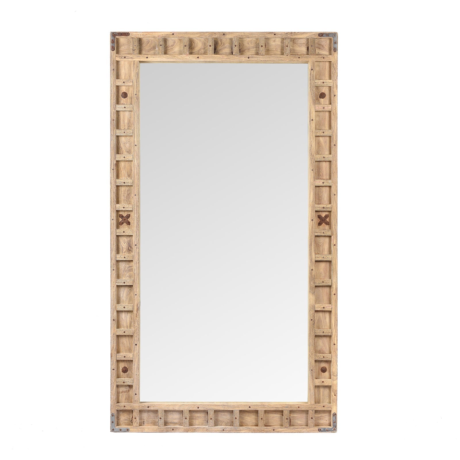 Rustic Bleached Wooden Mirror From Rajasthan