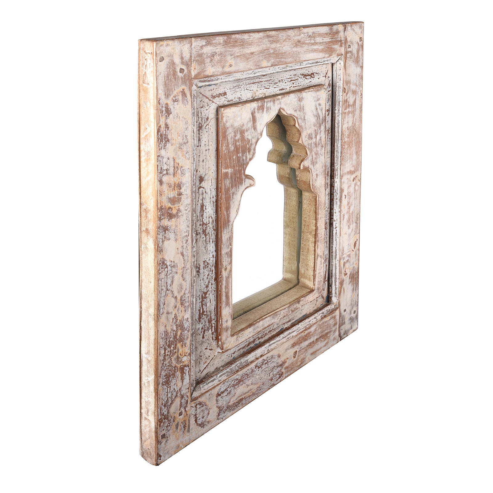 White Painted Mihrab Mirror Made From Old Teak