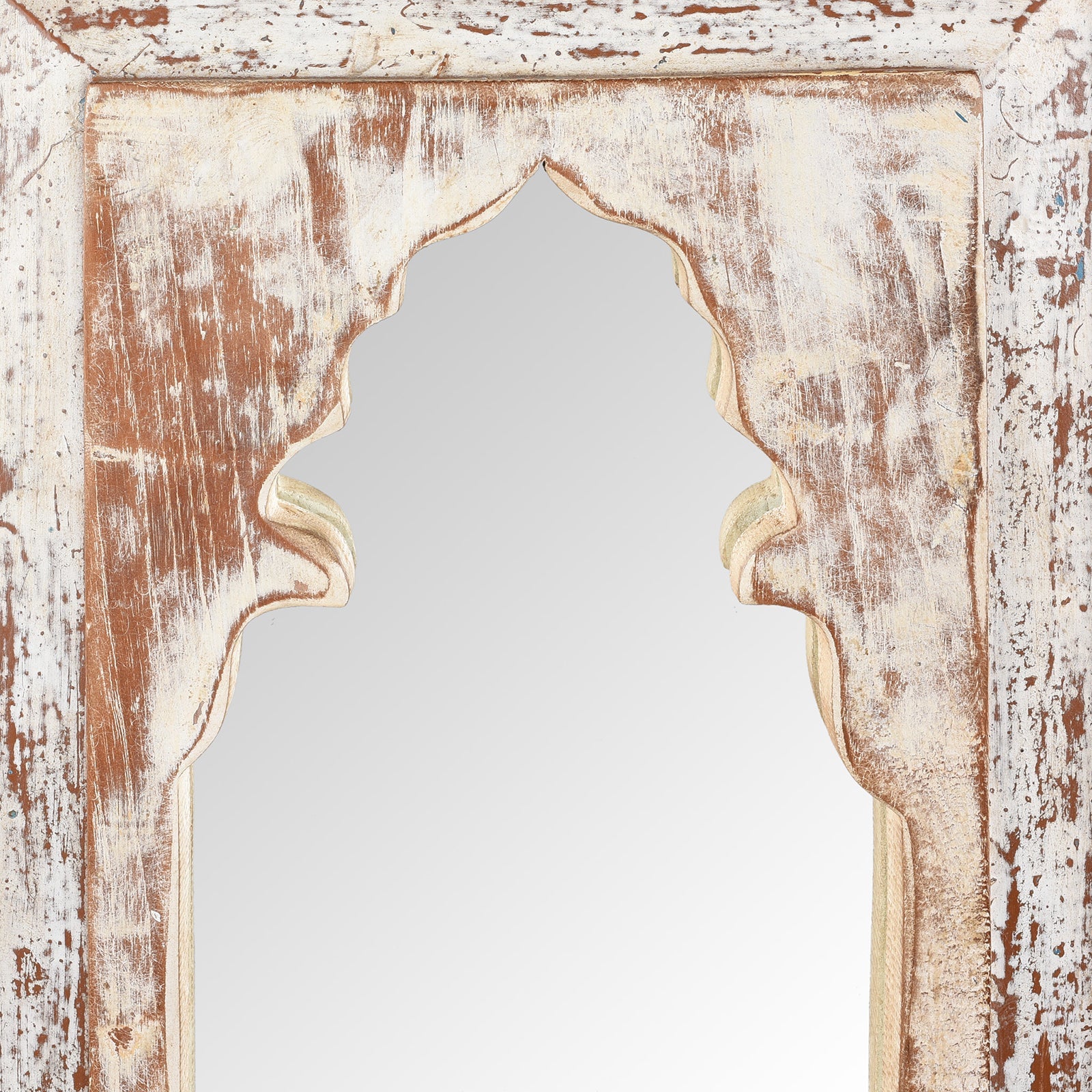 White Painted Mihrab Mirror Made From Old Teak