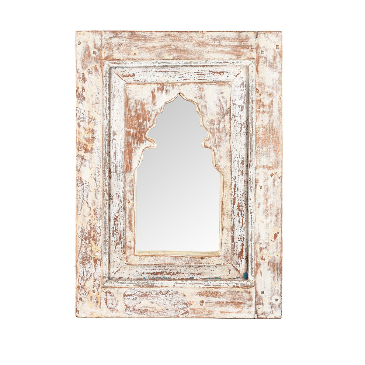 White Painted Mihrab Mirror Made From Old Teak