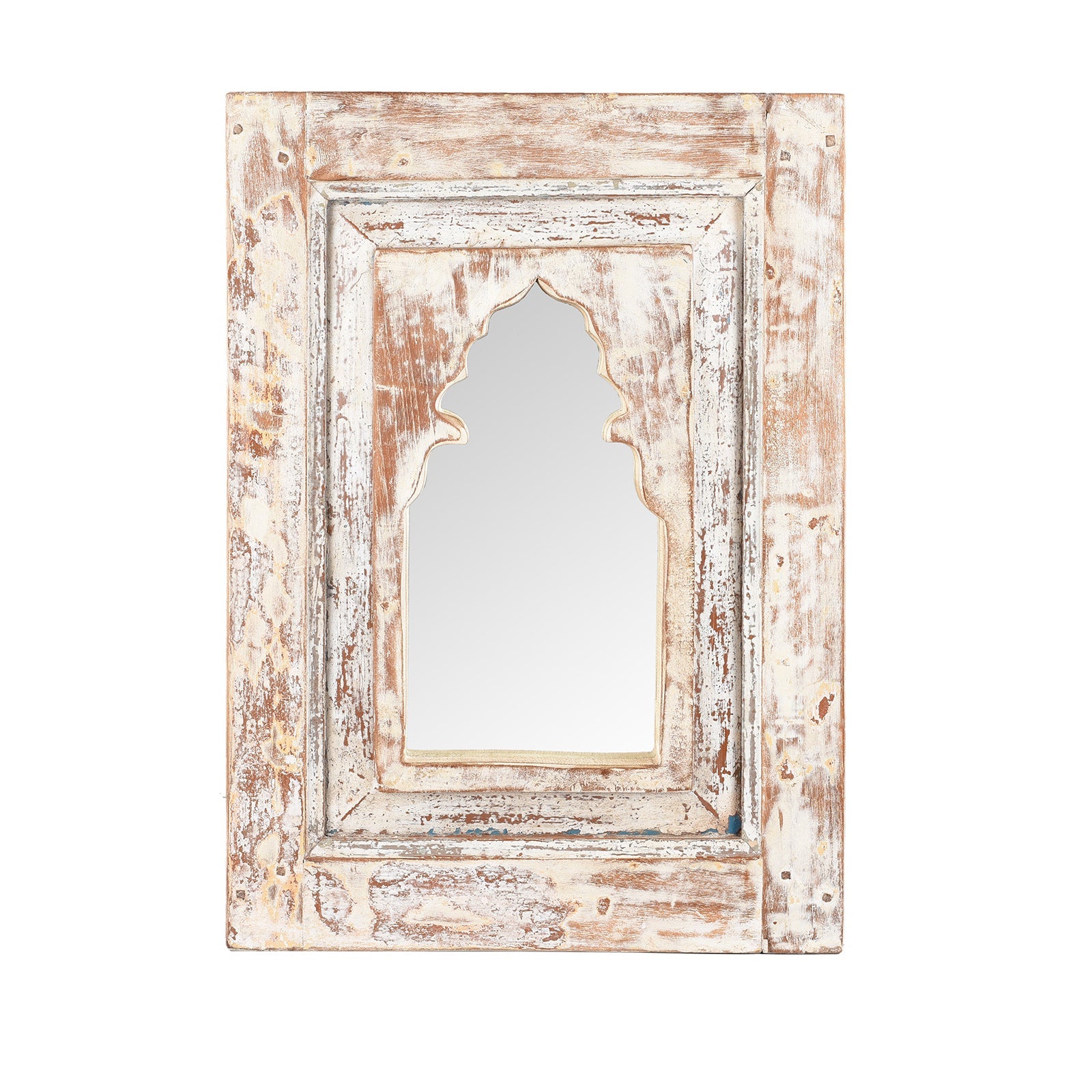 White Painted Mihrab Mirror Made From Old Teak