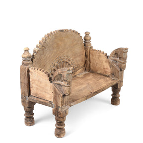Vintage Teak Singhasan With Carved Horse Heads - Ca 1950's