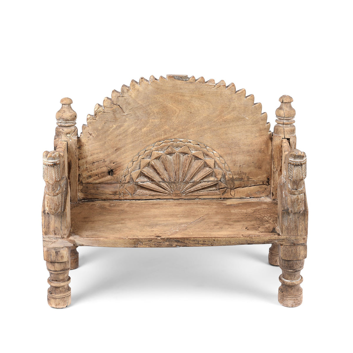 Vintage Teak Singhasan With Carved Horse Heads - Ca 1950's