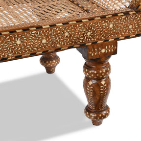 Anglo Indian Bone Inlaid Caned Teak Sofa - Early 20th Century