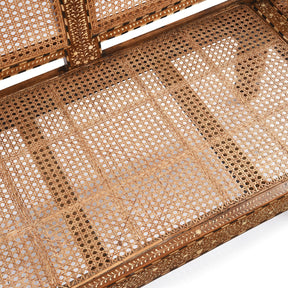 Anglo Indian Bone Inlaid Caned Teak Sofa - Early 20th Century