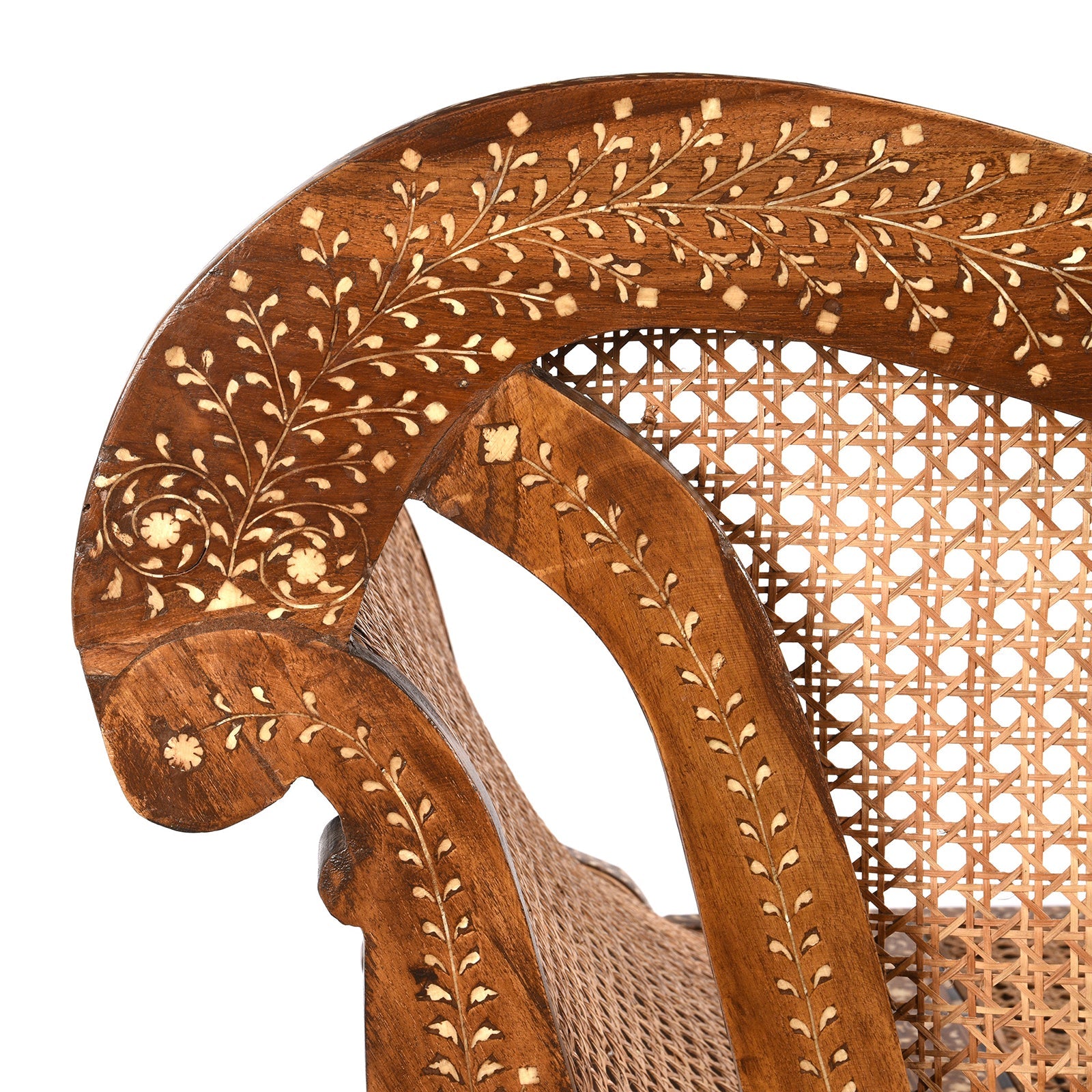 Anglo Indian Bone Inlaid Caned Teak Sofa - Early 20th Century