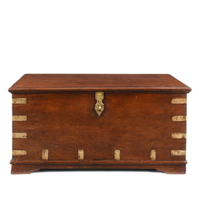 Brass Bound Teak Chest From Rajasthan - 19th Century