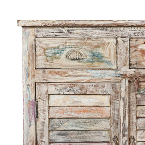 Painted 4 Door Louvre Sideboard Made From Reclaimed Teak