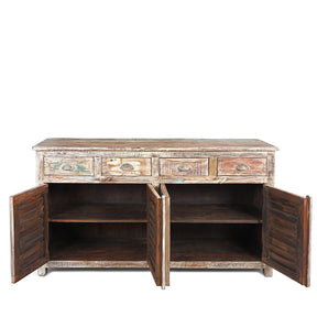 Painted 4 Door Louvre Sideboard Made From Reclaimed Teak