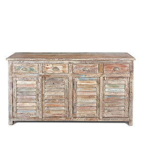 Painted 4 Door Louvre Sideboard Made From Reclaimed Teak