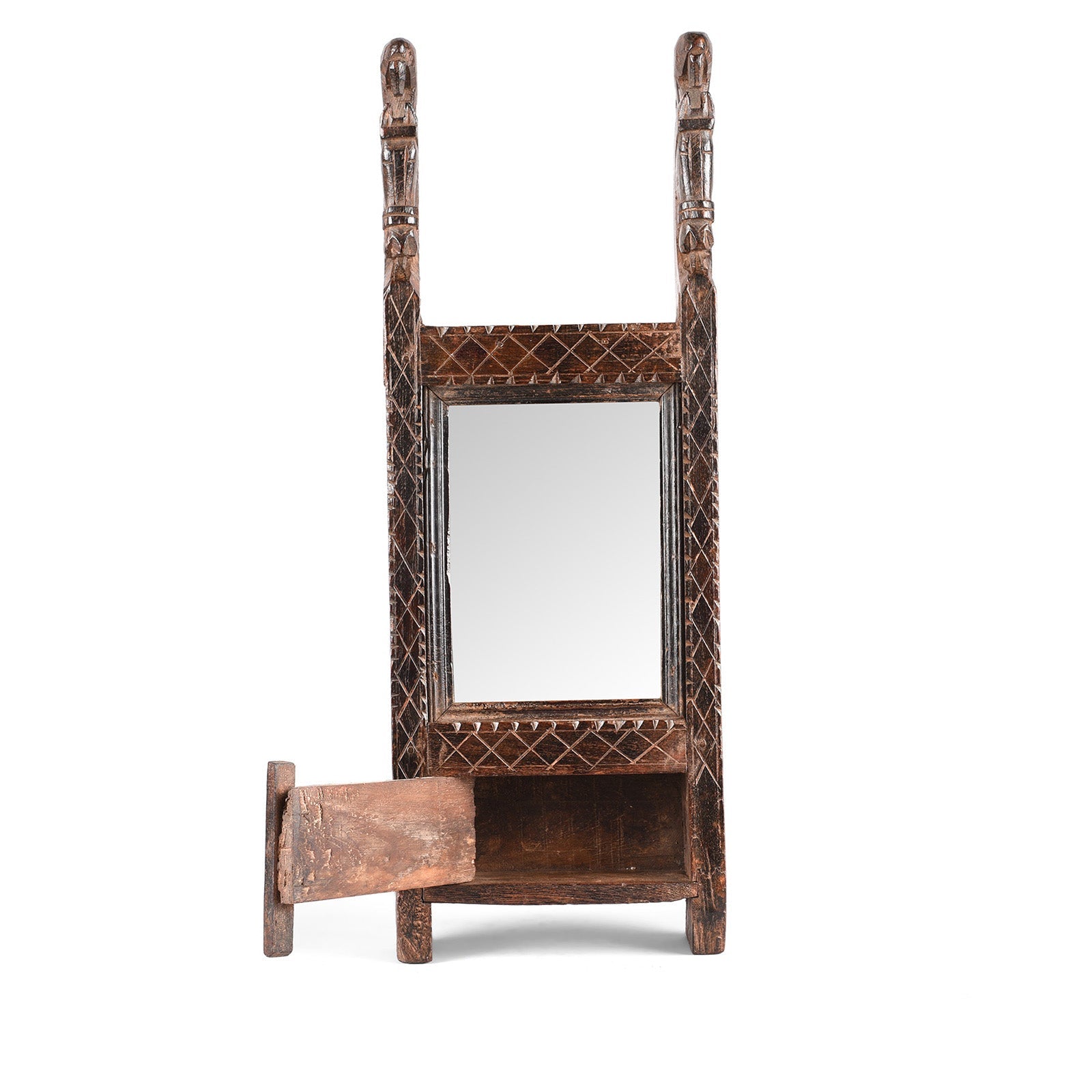 Carved Teak Indian Tribal Mirror From Banswara - 19th Century