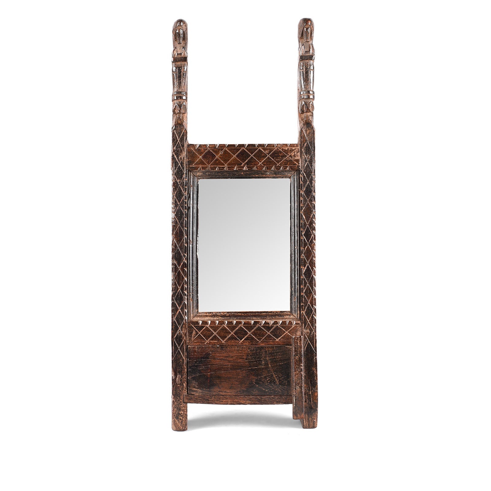 Carved Teak Indian Tribal Mirror From Banswara - 19th Century
