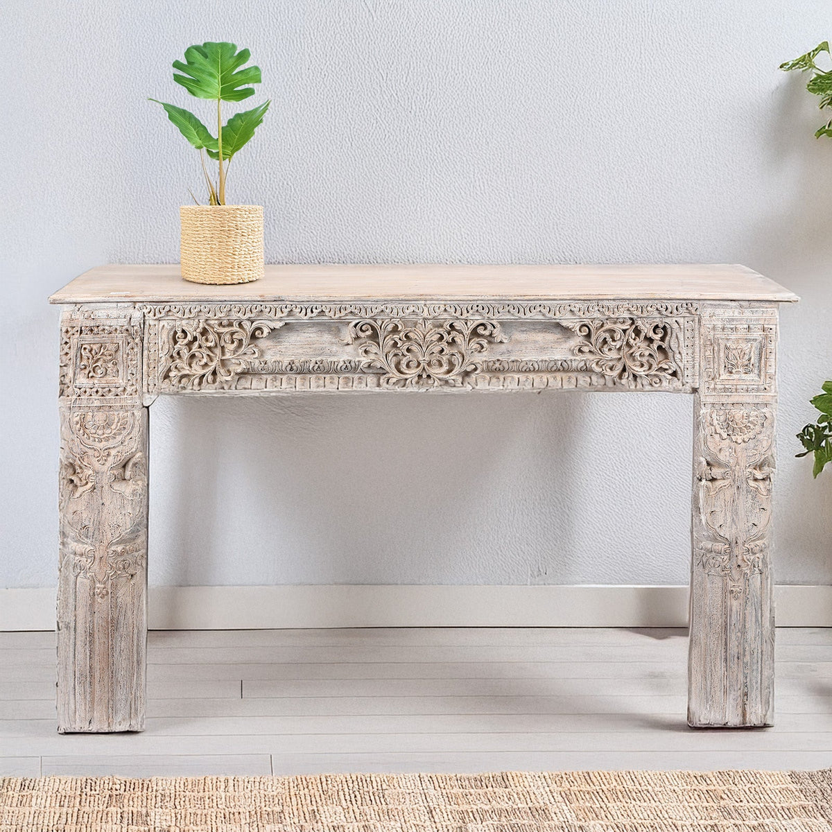 White Reclaimed Teak Console Table