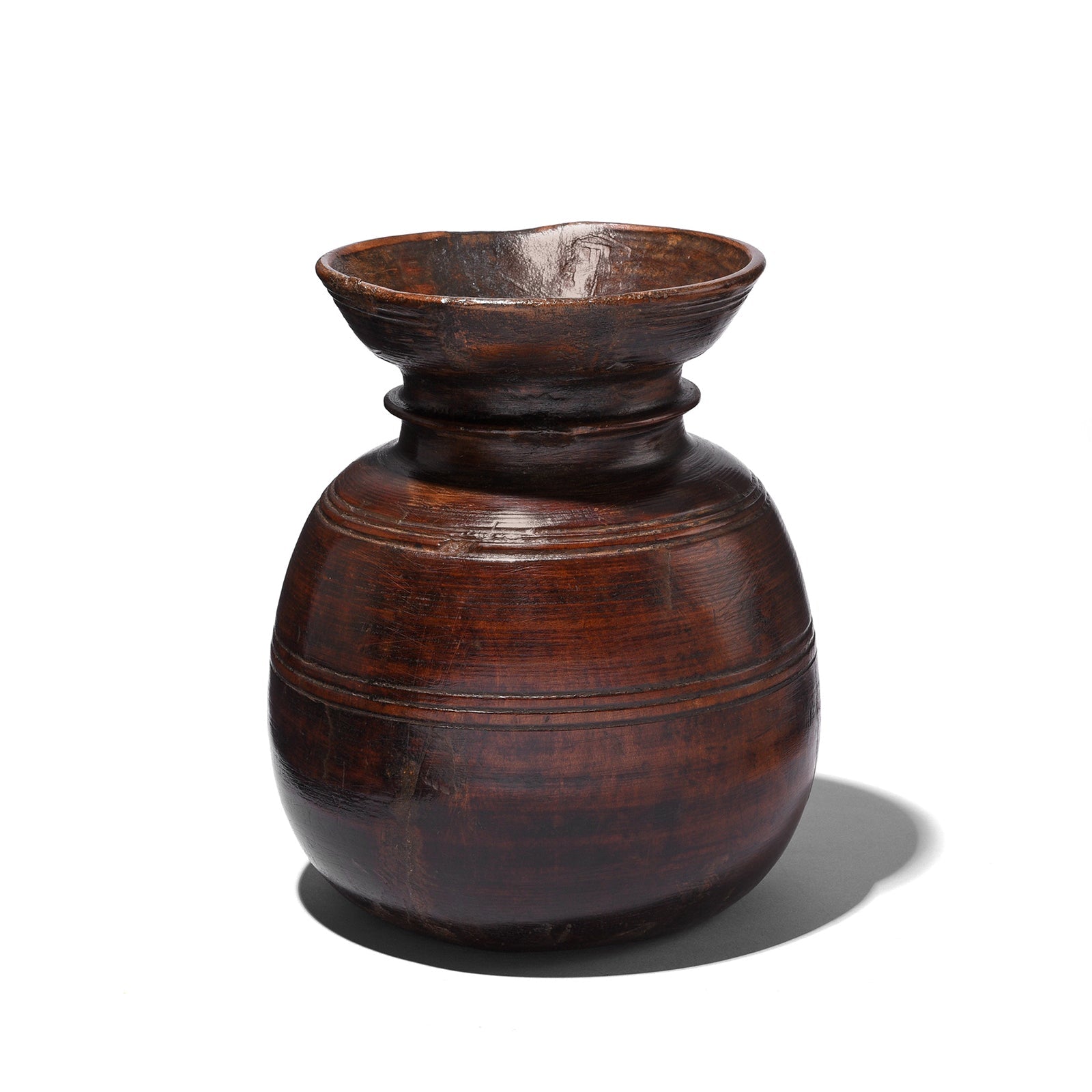 Turned Cedar Pot From Kullu - Ca 1940's