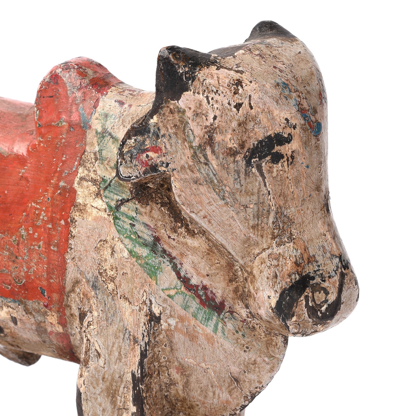 Painted Teak Nandi Bull Toy From Andhra Pradesh - Ca 1950's