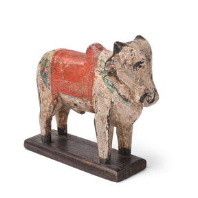 Painted Teak Nandi Bull Toy From Andhra Pradesh - Ca 1950's