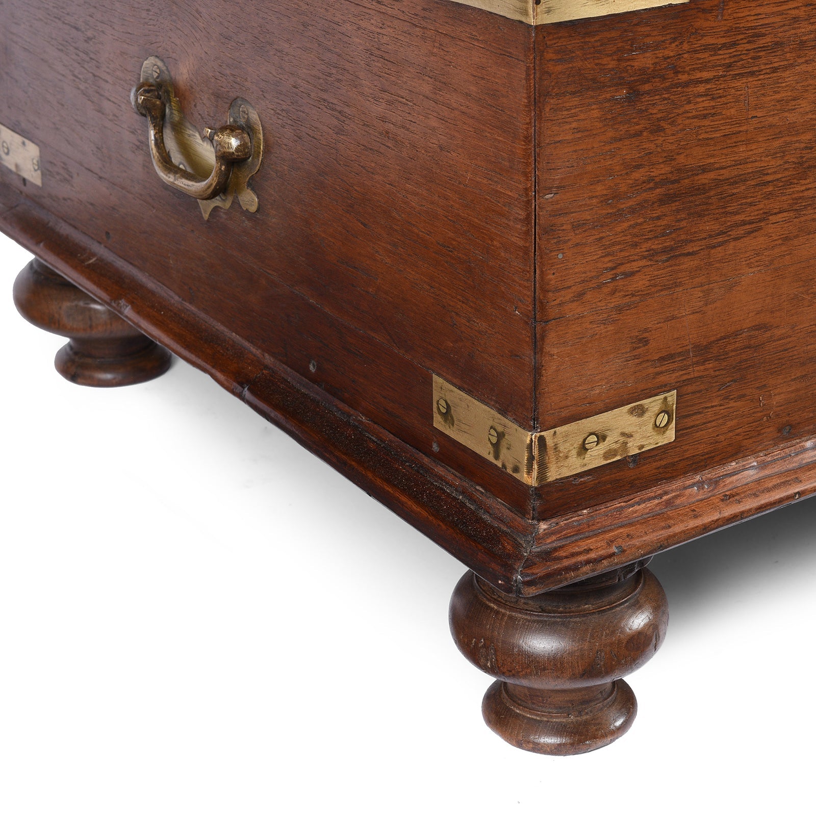 Brass Bound Teak Military Chest From Rajasthan -19th Century