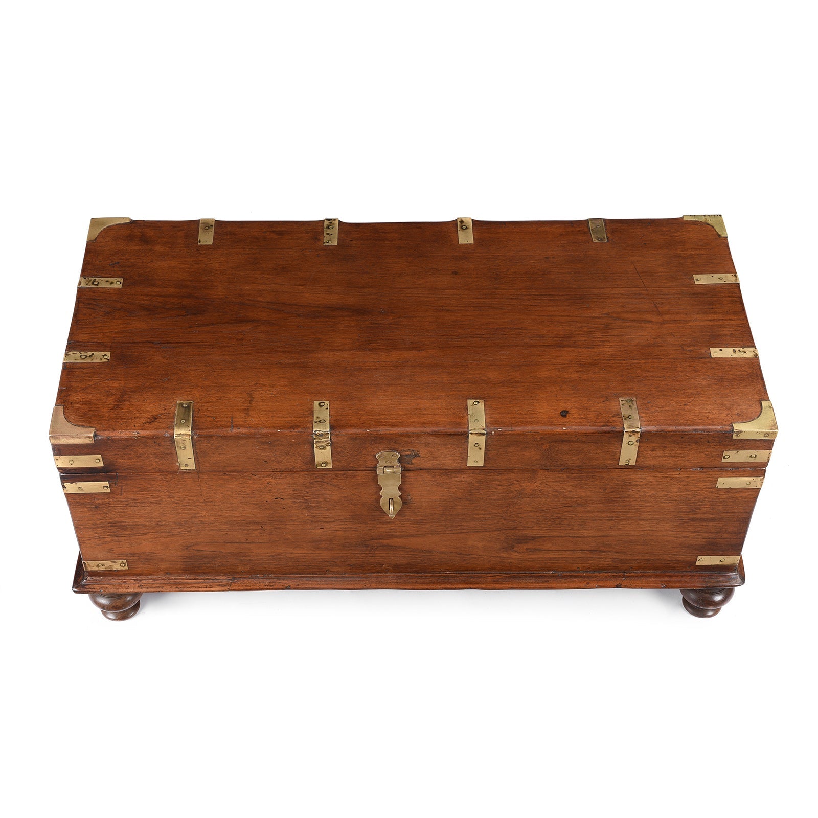 Brass Bound Teak Military Chest From Rajasthan -19th Century