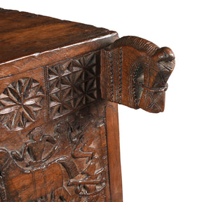 Carved Teak Majus Dowry Chest From Saurashtra - 19th Century