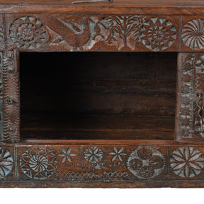 Carved Teak Majus Dowry Chest From Saurashtra - 19th Century