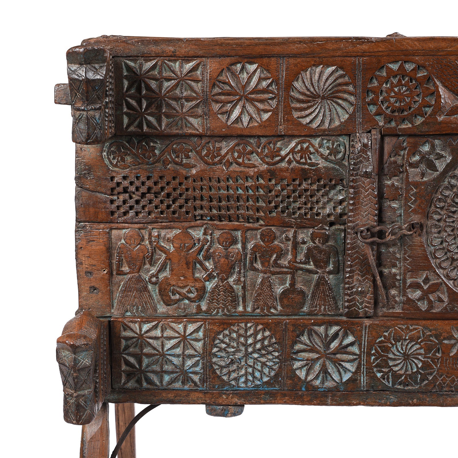 Carved Teak Majus Dowry Chest From Saurashtra - 19th Century