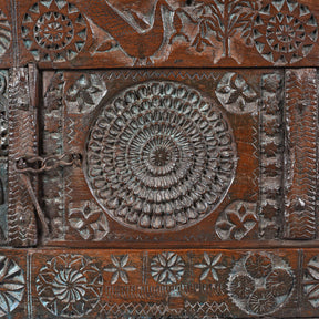 Carved Teak Majus Dowry Chest From Saurashtra - 19th Century