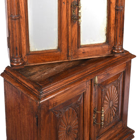 Mirrored Almirah Cabinet With Sunburst Panels - 19th Century