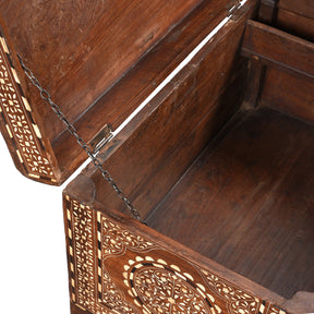 Old Indian Bone Inlay Teak Chest - Ca 1900