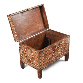Old Indian Bone Inlay Teak Chest - Ca 1900