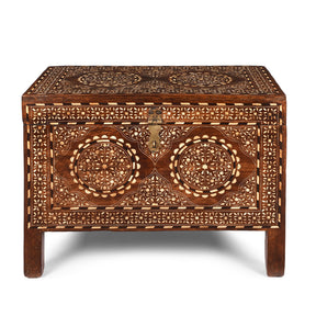 Old Indian Bone Inlay Teak Chest - Ca 1900